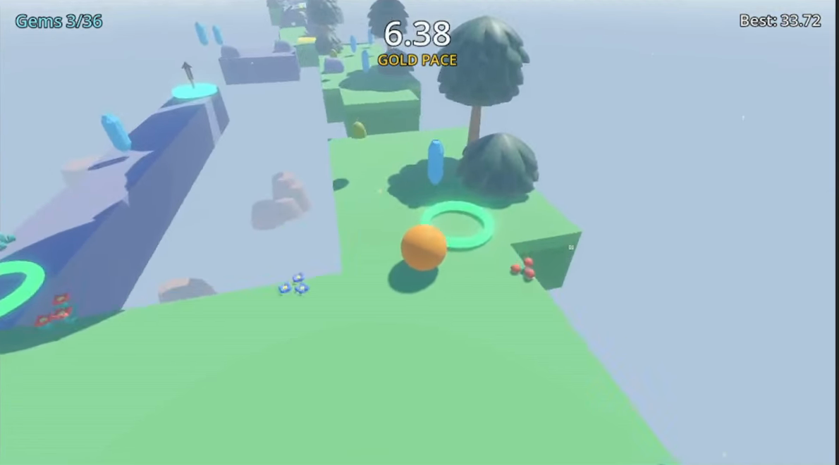 Screenshot of Marble Gauntlet: A 3D platformer built by an AI through GodotIQ in under two hours.